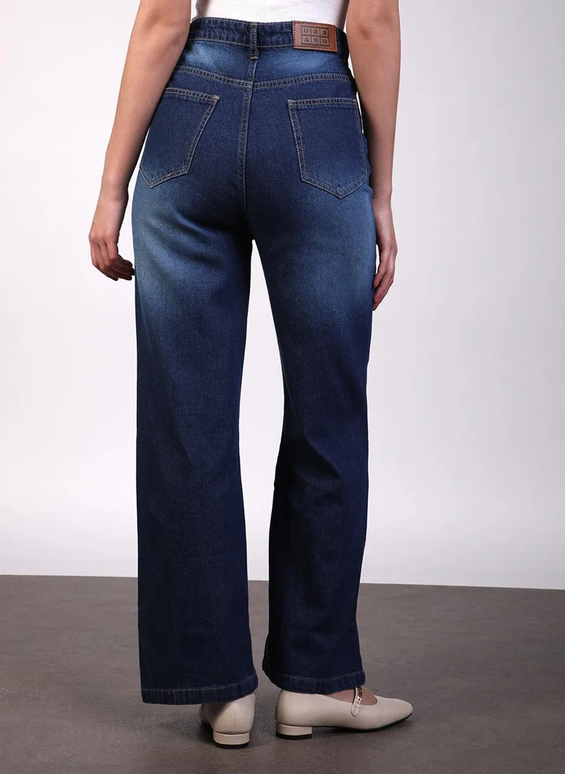 Urbano Fashion  Urbano Fashion Women's Blue Regular Fit Wide Leg Washed Jeans for Women | Best Price UAE